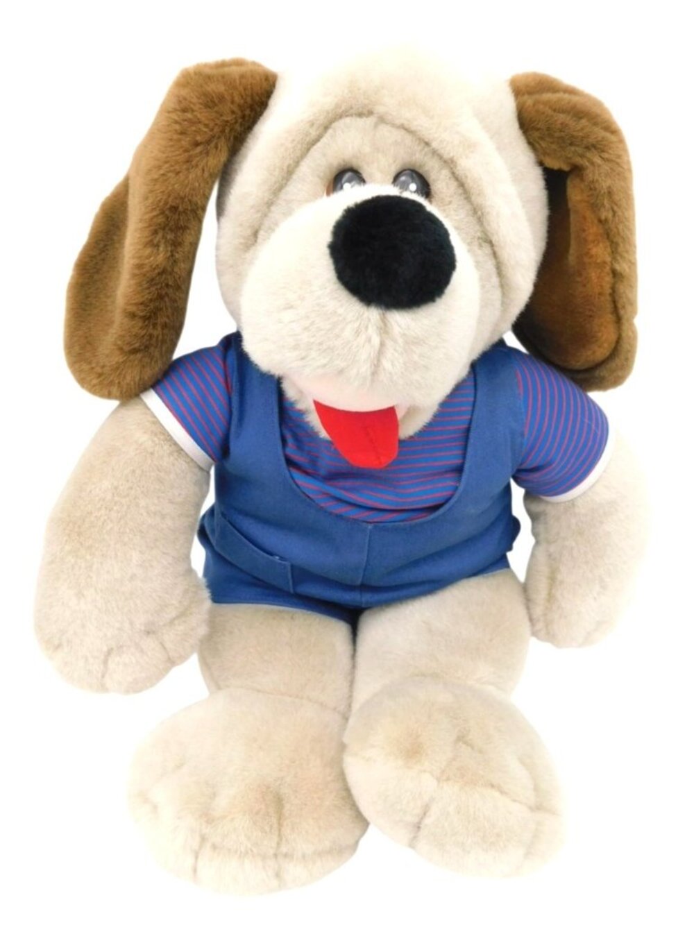 Yang Jee Large Plush Dog Toy Blue Overalls & Striped Shirt Stuffed Animal 18"